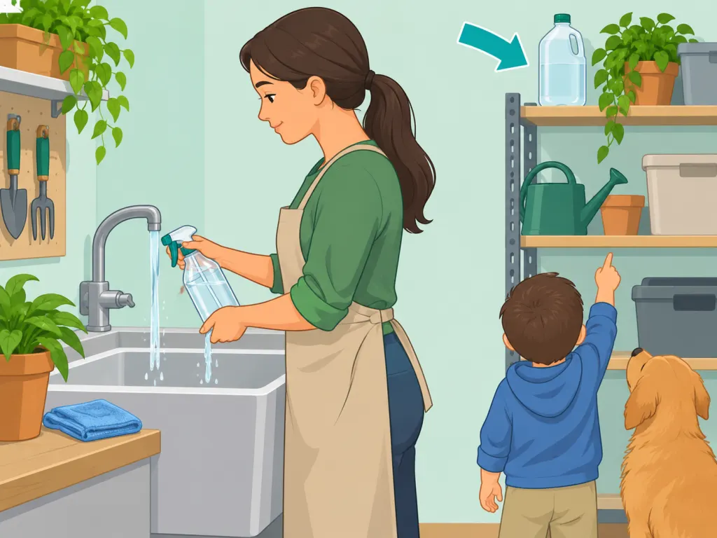 Cleaning the sprayer and storing vinegar materials safely.