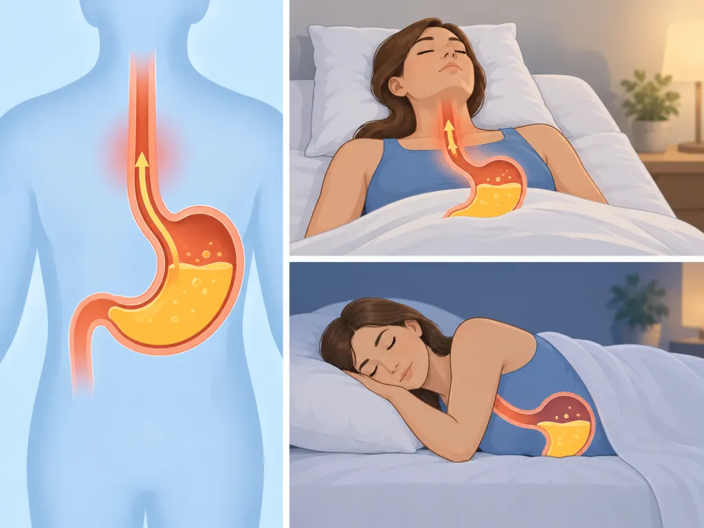 A simple illustration linking side sleeping with the stomach and esophagus.
