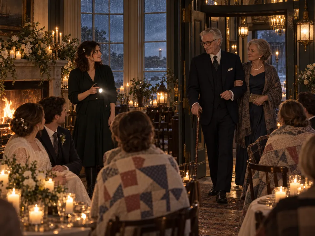 Mara helps a stranded couple marry by candlelight during a storm.