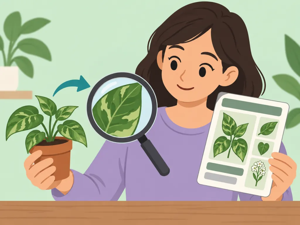 A person starting identification by comparing a plant with a scientific reference.