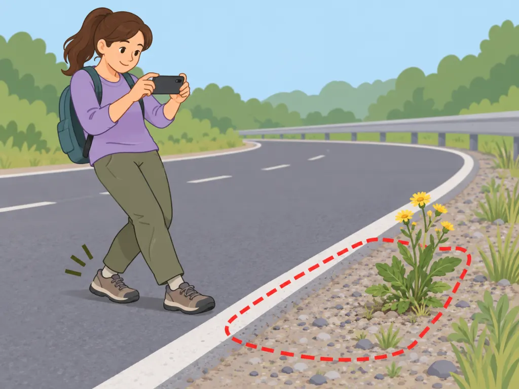 A person rejecting a plant from a roadside and taking a photo instead.