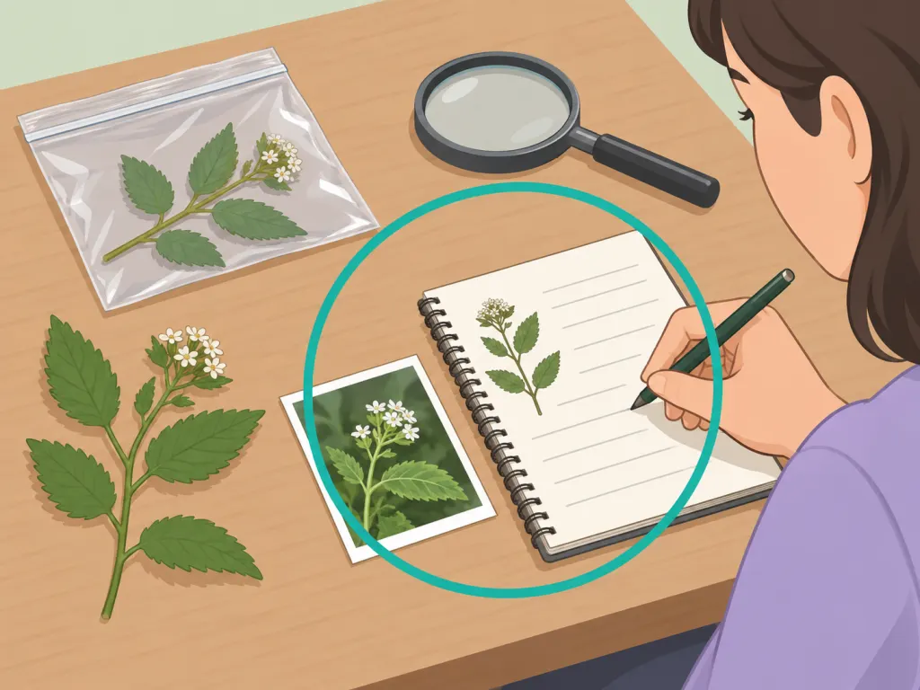 A person documenting plant details before considering any use.