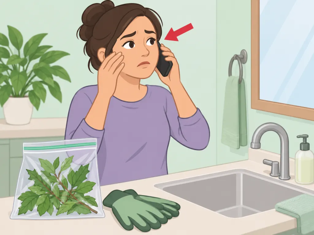 A person seeking help after possible plant sap exposure.