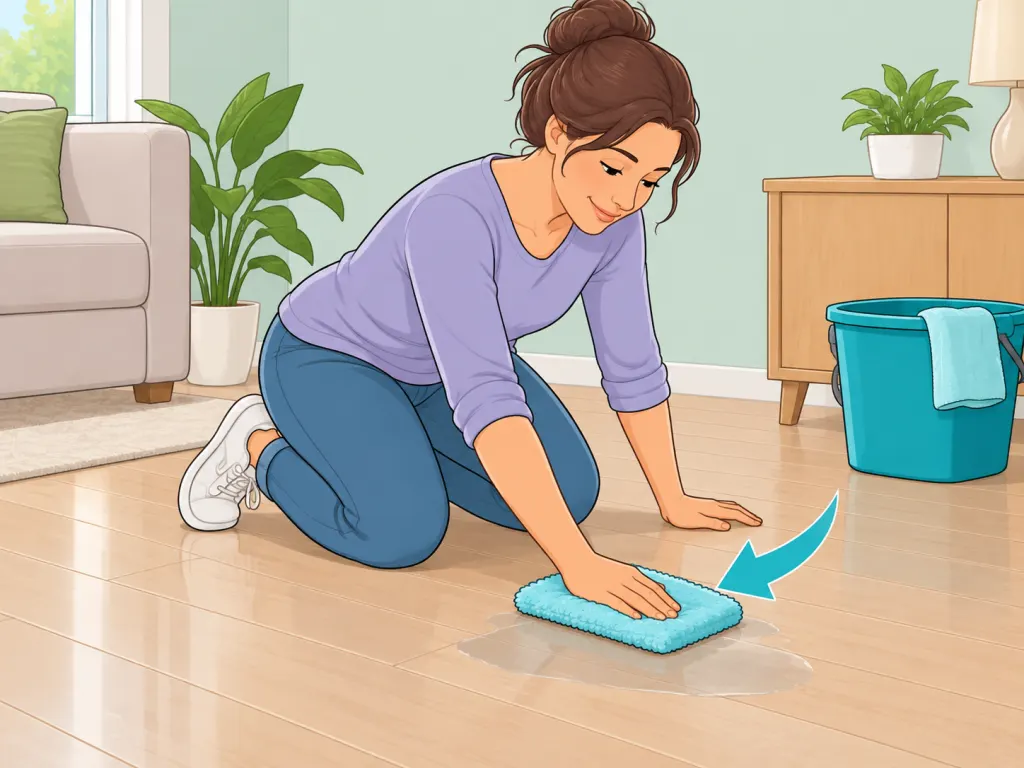 Drying the floor with a clean microfiber pad after mopping.