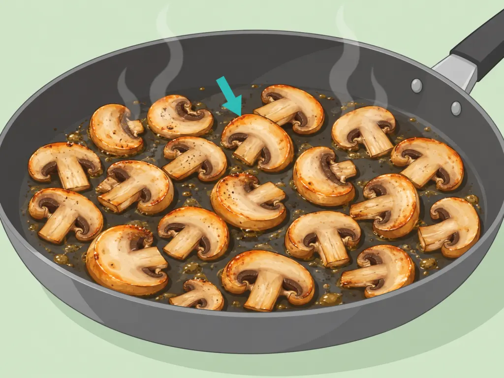 Mushrooms browning in a skillet.