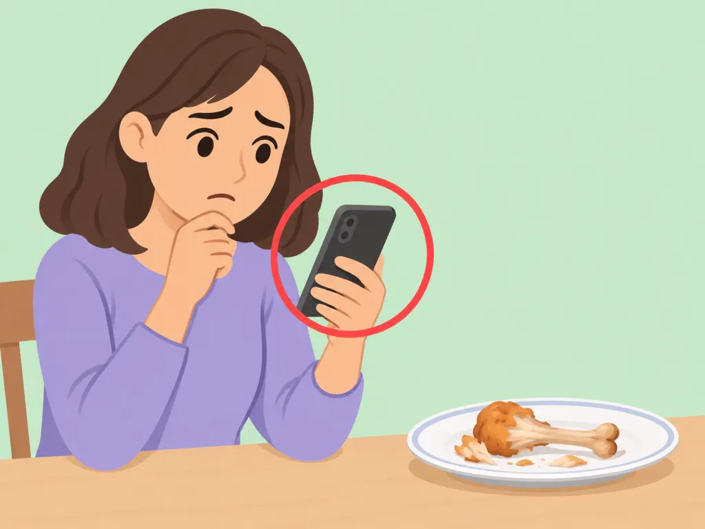A person calling for help after feeling unwell after a meal.
