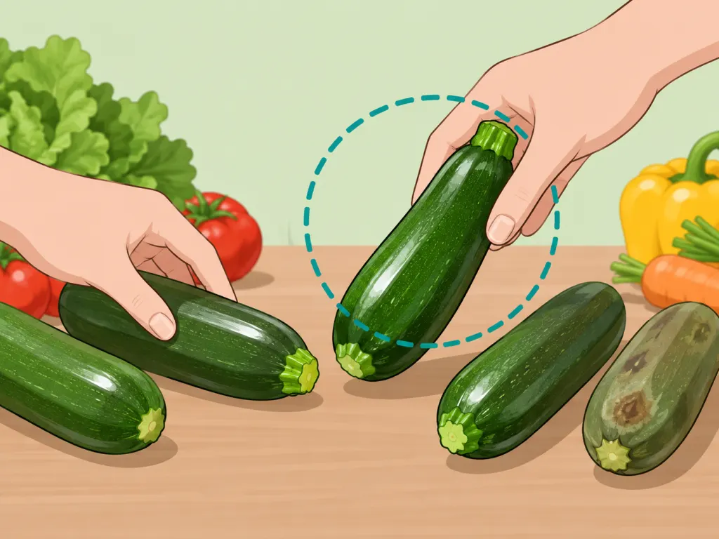 Hands selecting small firm courgettes.
