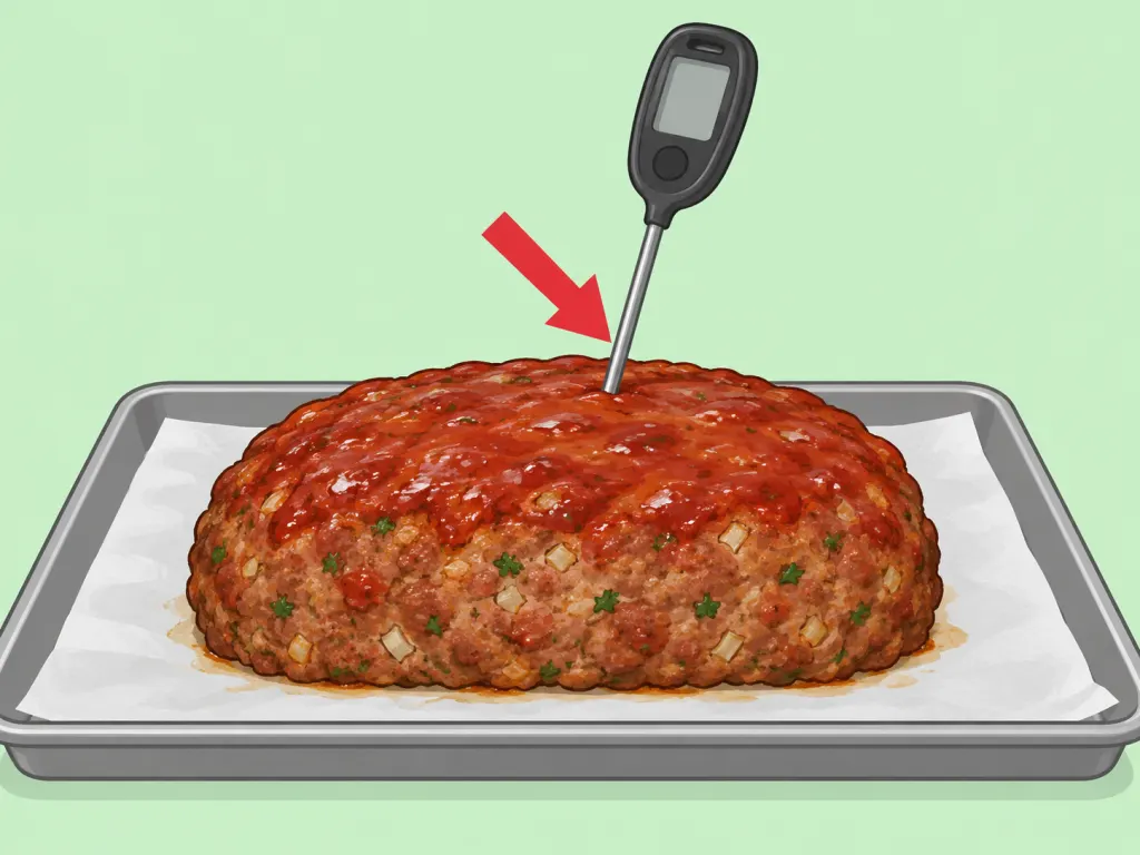 A meatloaf being checked with a food thermometer after baking.