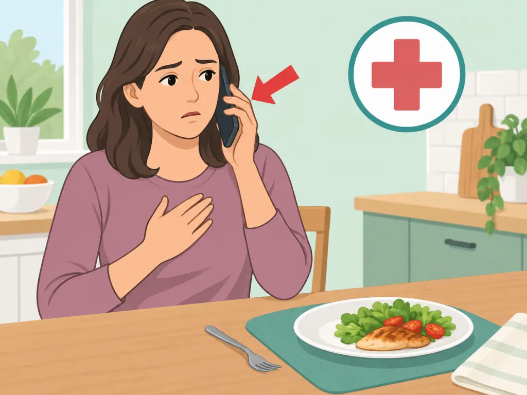 Person using a phone to seek medical help after severe symptoms.