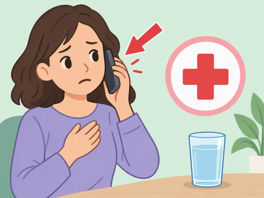 Person using a phone to seek medical help after severe symptoms.