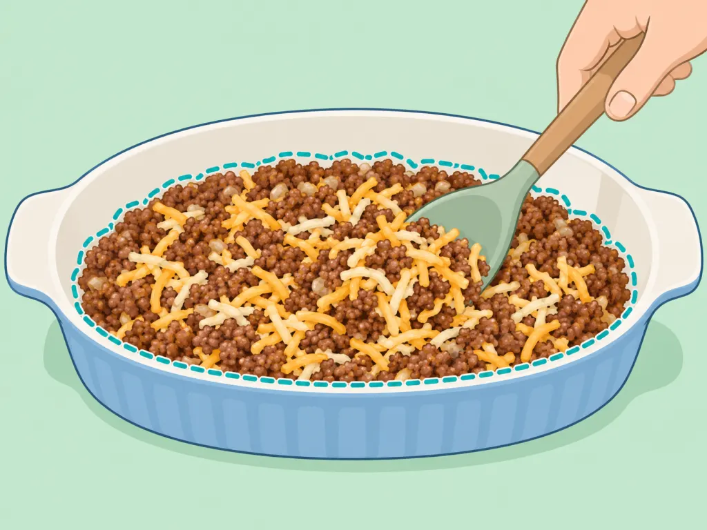 Cooked minced meat filling cooling before cheese is added.