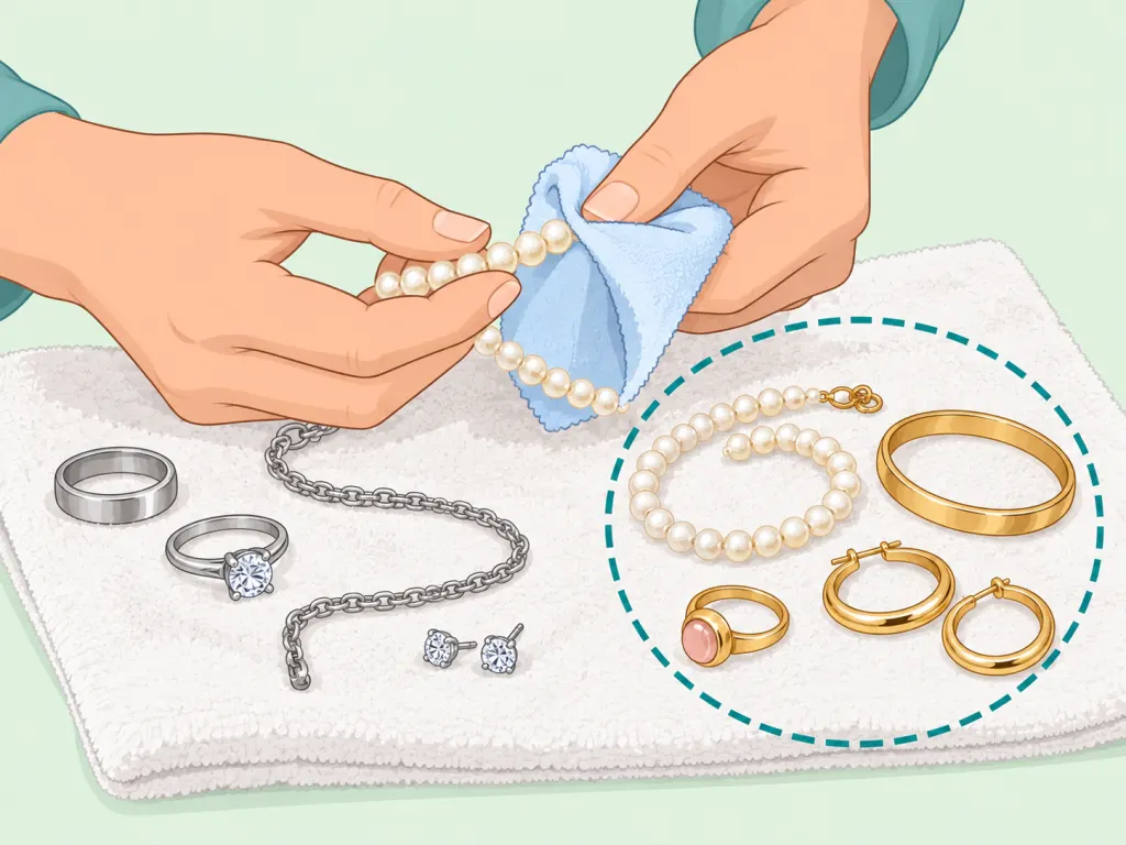 Hands identifying different jewelry types before cleaning.