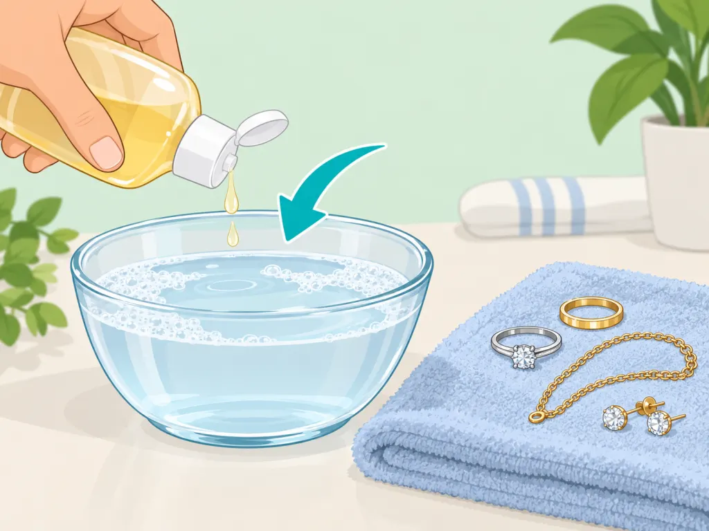 A mild soap bath being mixed for cleaning jewelry.