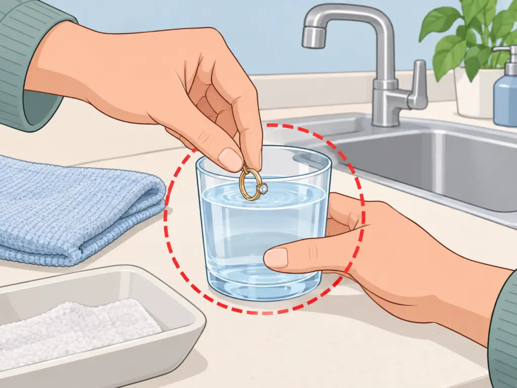 Jewelry being rinsed in a separate cup of clean water.