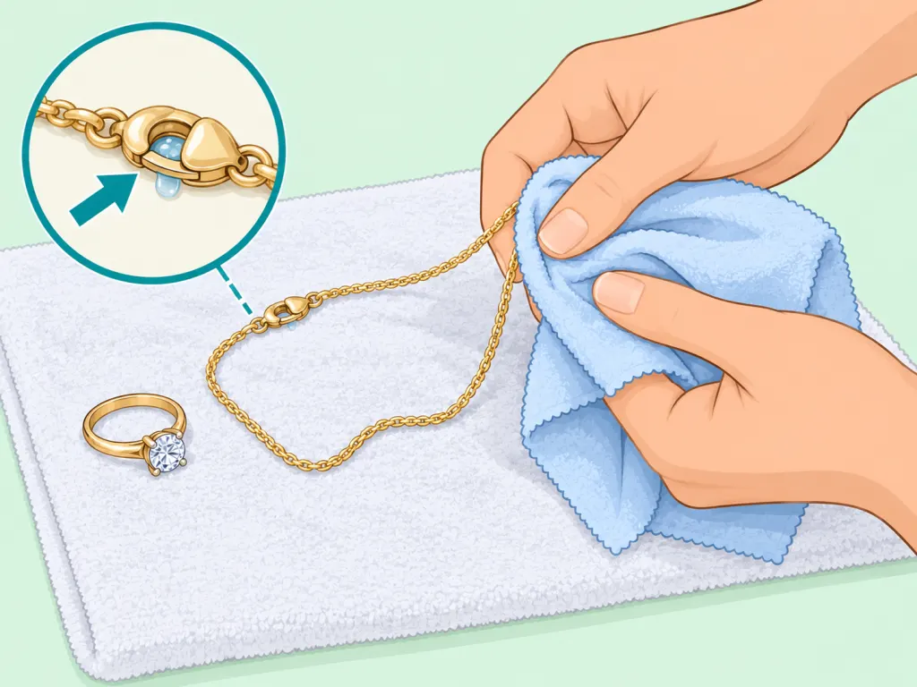 Jewelry being dried carefully with a soft cloth.