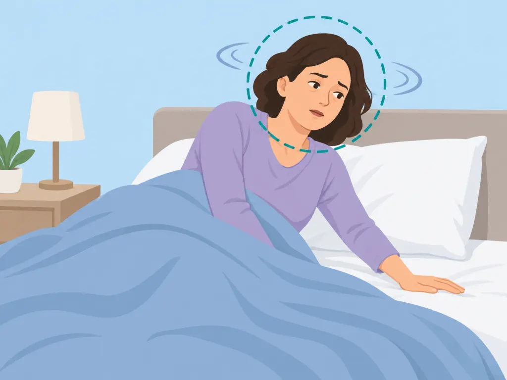Person recognizing vertigo triggered by a change in head position.