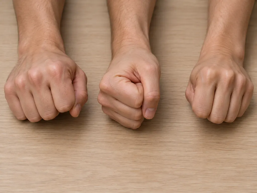 Three hand positions compare an ordinary fist, a folded thumb, and the fig sign.