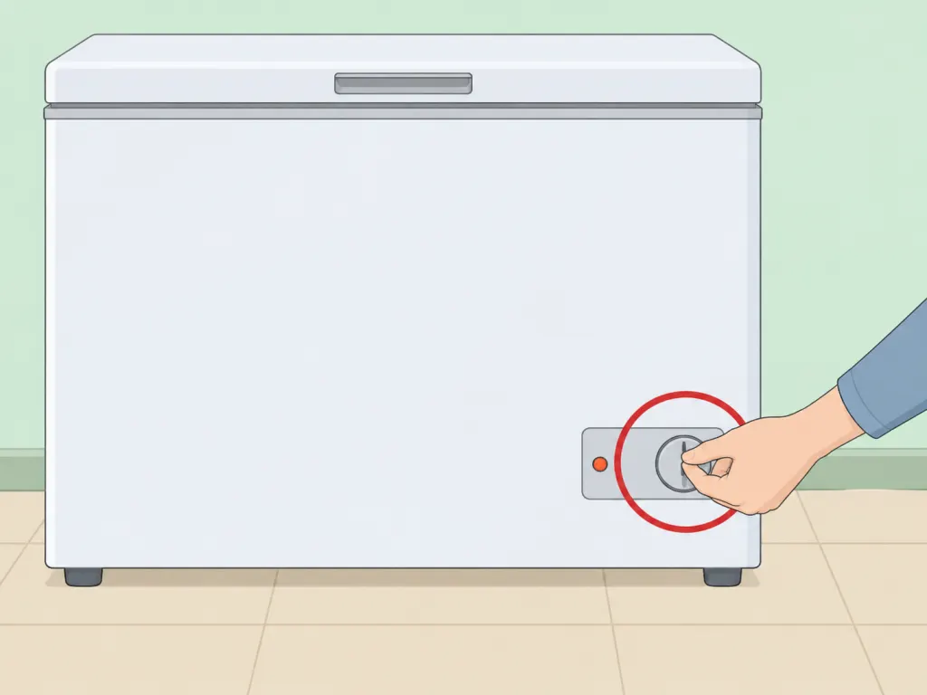 A hand turning off the freezer before defrosting.