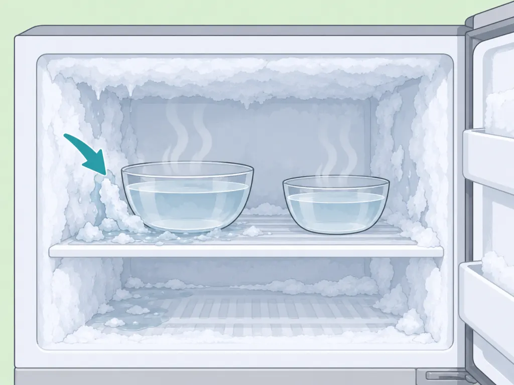 Bowls of warm water placed inside a freezer to soften ice.