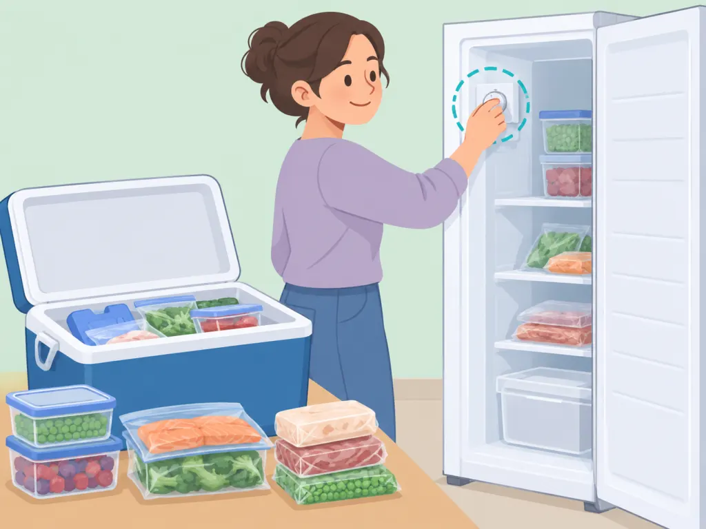 A freezer being restarted before frozen food is restocked.
