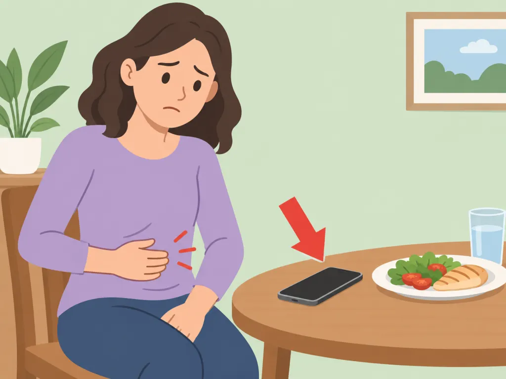 A person preparing to seek medical help after feeling ill from questionable food.