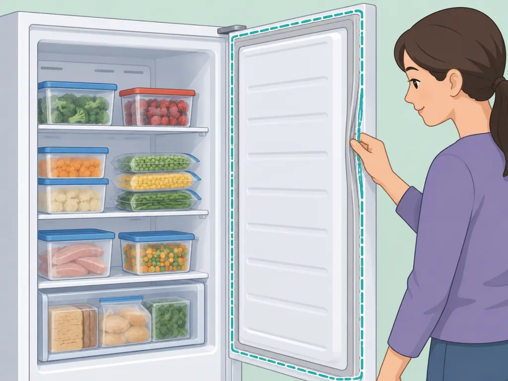 A freezer door seal being checked to help prevent ice buildup.