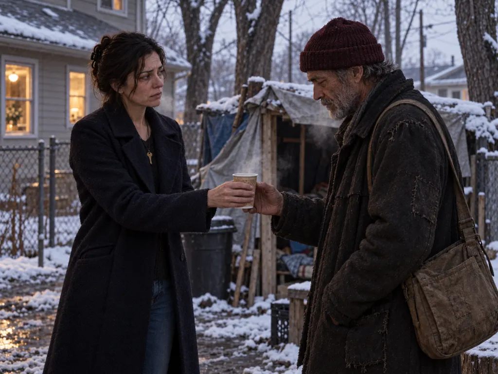 Mara offers coffee to Samuel as she confronts him with the family truth.