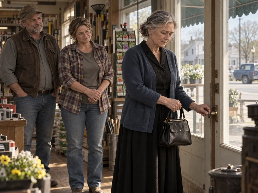 Naomi reopens the family hardware store with trusted friends beside her.