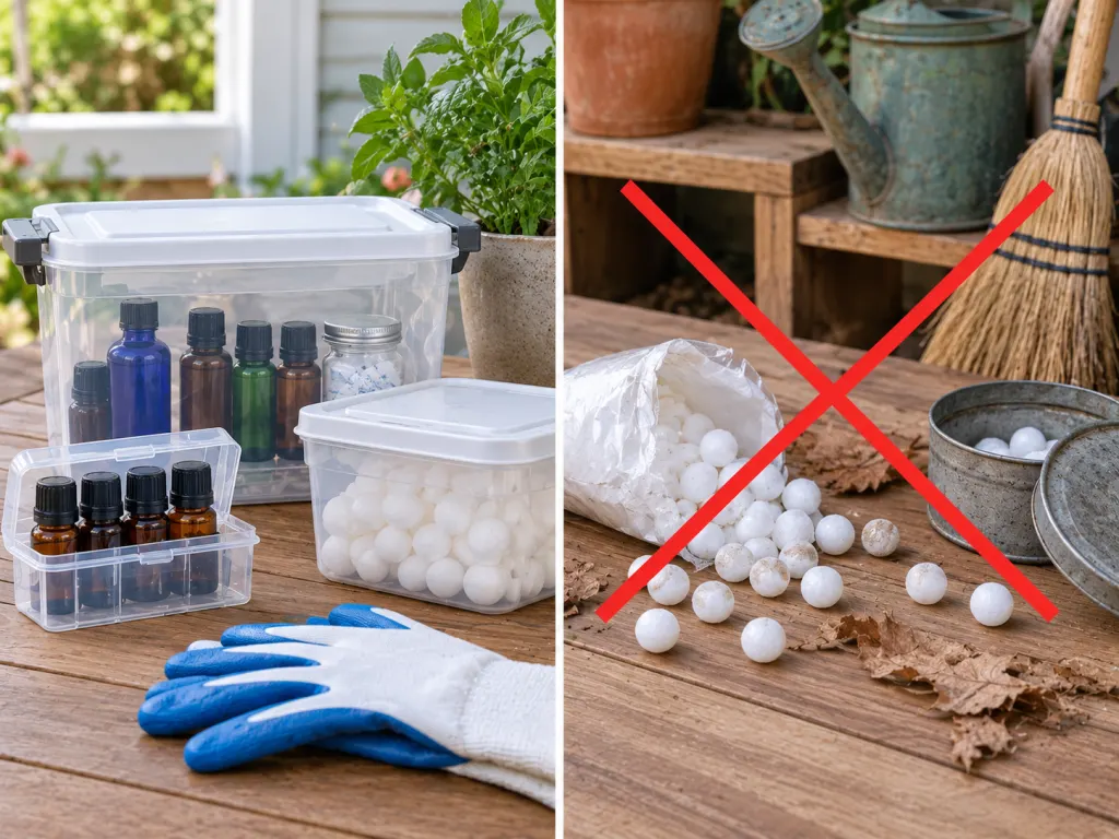 A careful outdoor safety image showing sealed containers and unsafe scattered pellets avoided