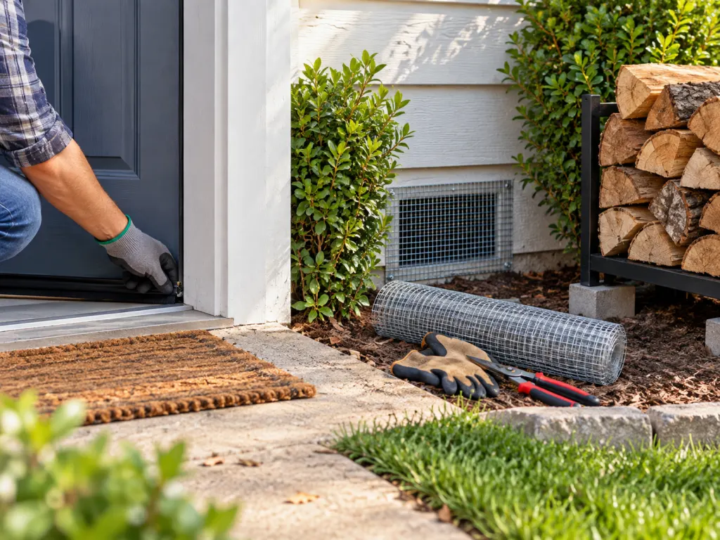 A home exterior showing practical sealing and yard cleanup steps to reduce snake encounters