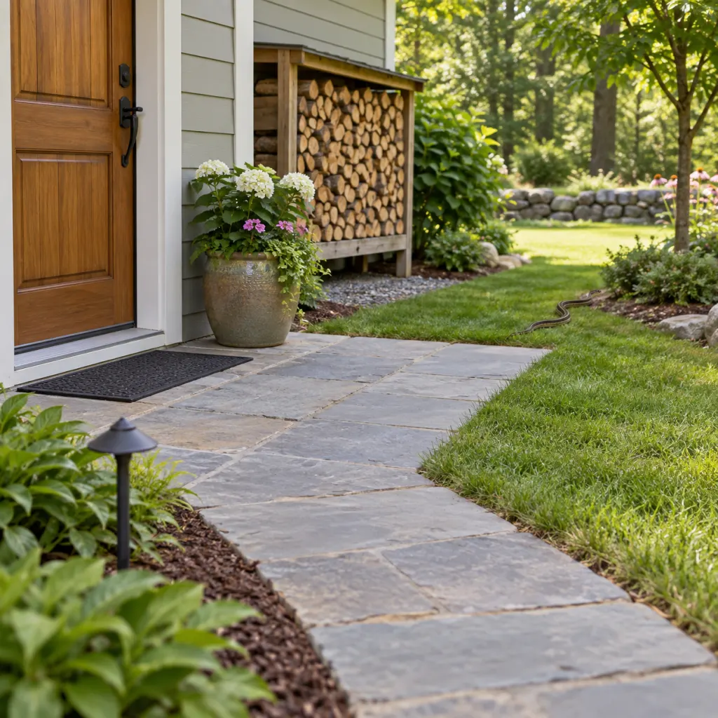 A tidy yard with sealed entry points and a snake moving away from the house