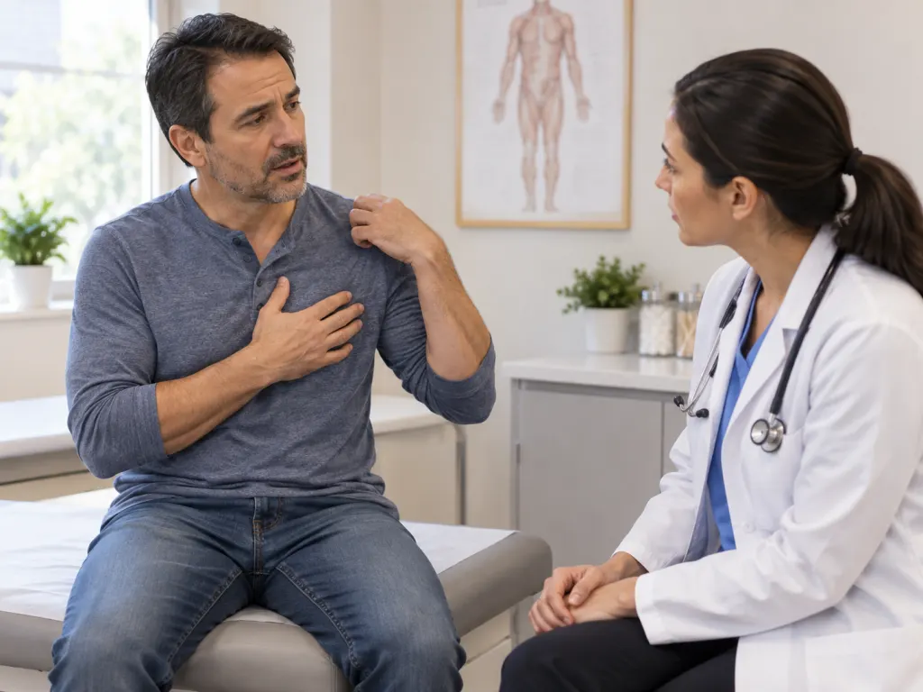 Patient discussing left-sided discomfort with a healthcare professional