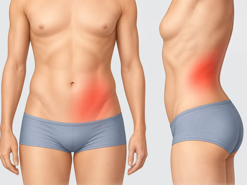 Non-graphic illustration highlighting the left lower abdomen and flank