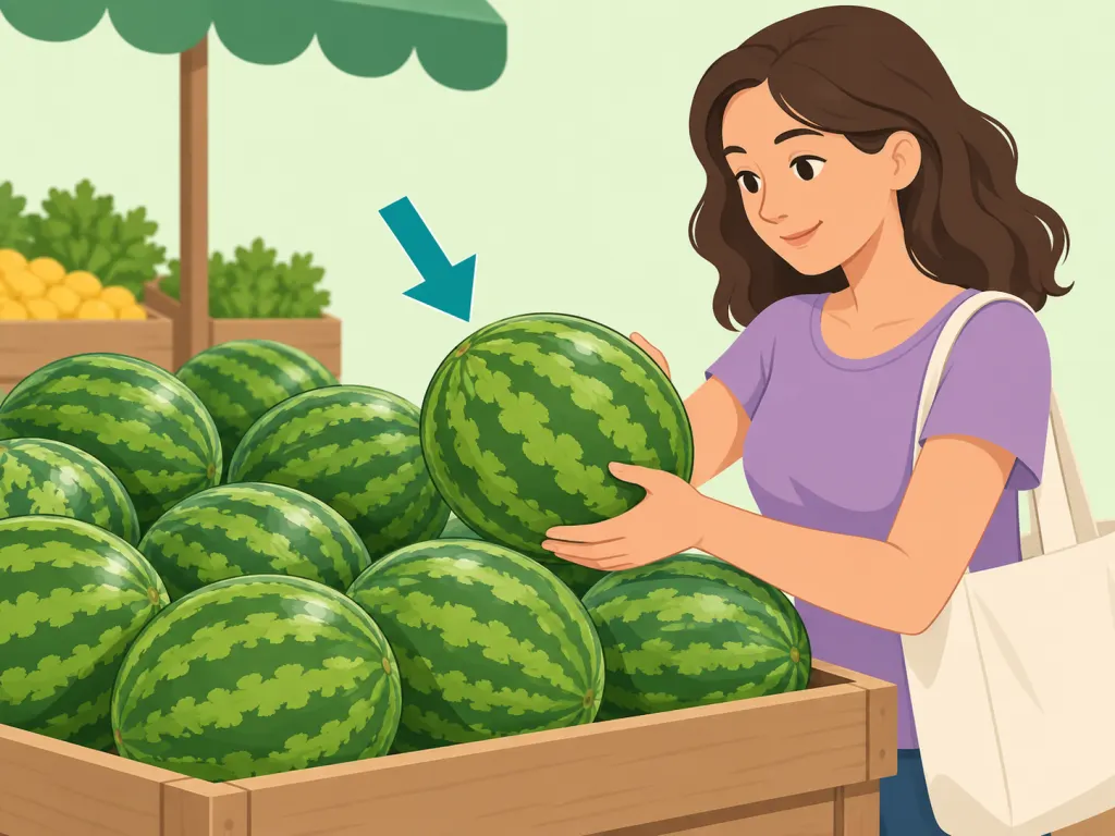 A shopper choosing a fresh watermelon from a market display.