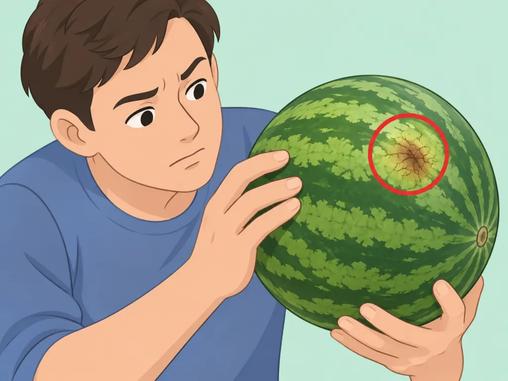 A person checking a watermelon rind for damage.