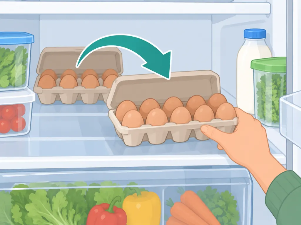 Older eggs moved to the front of the refrigerator to use first.