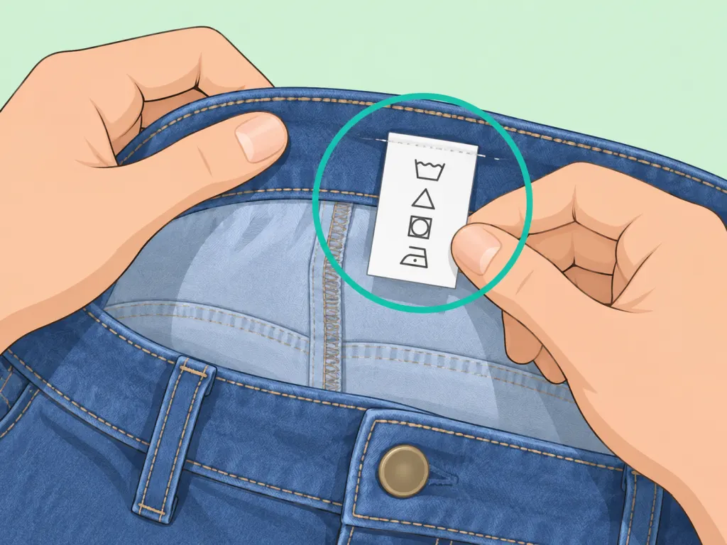 Hands checking the care label inside a pair of jeans.