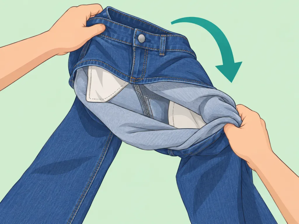 Hands turning jeans inside out before washing.