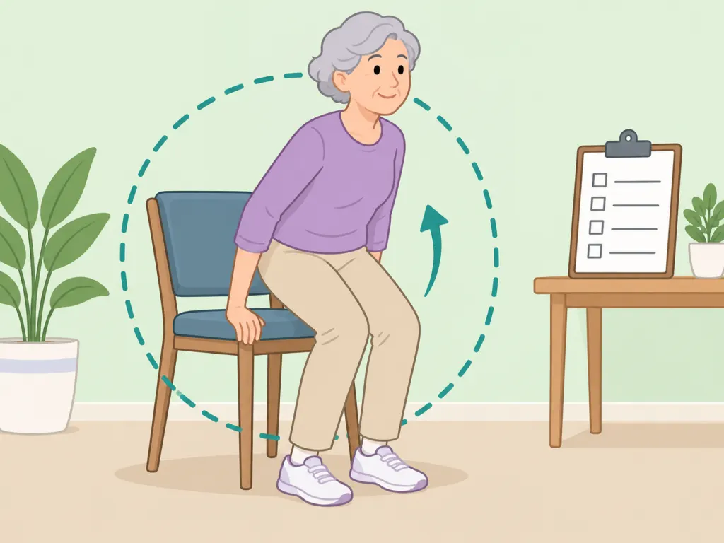 Adult checking strength by standing up from a chair.
