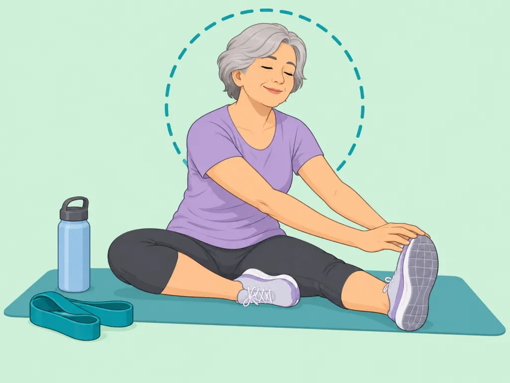 Adult stretching and recovering after strength exercise.