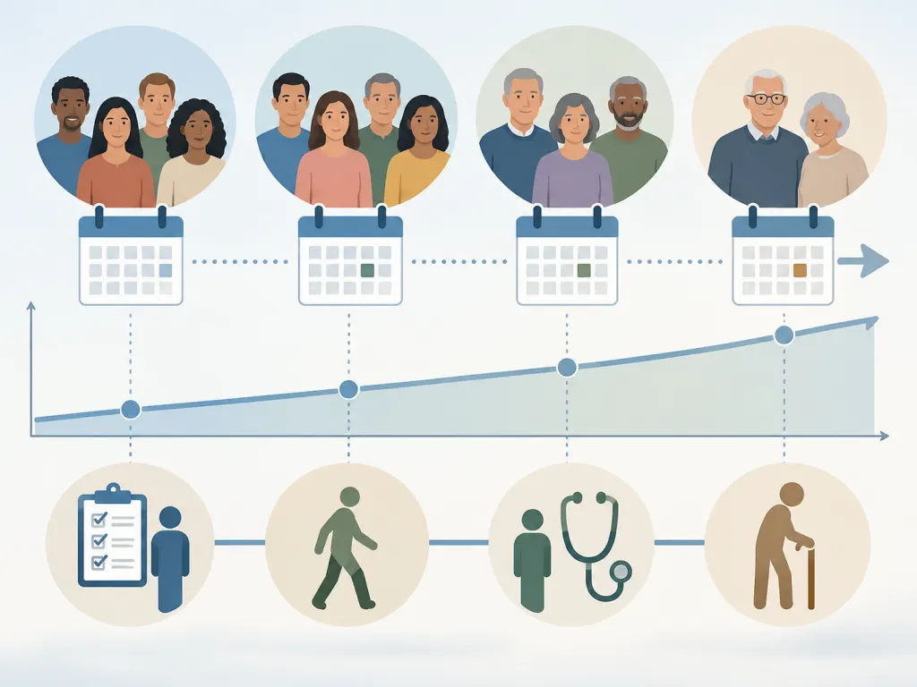 An abstract illustration of a long-term health study timeline.