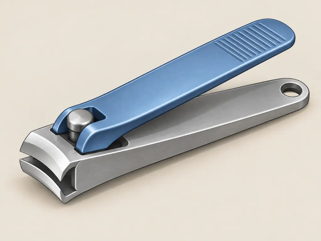 Educational illustration of a nail clipper showing the lever, pivot, jaws, and rear hole.