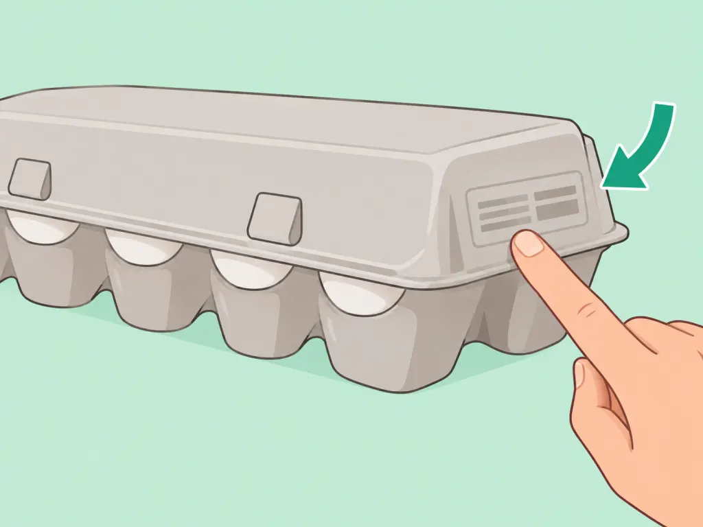 A hand finding the code panel on the side of an egg carton.