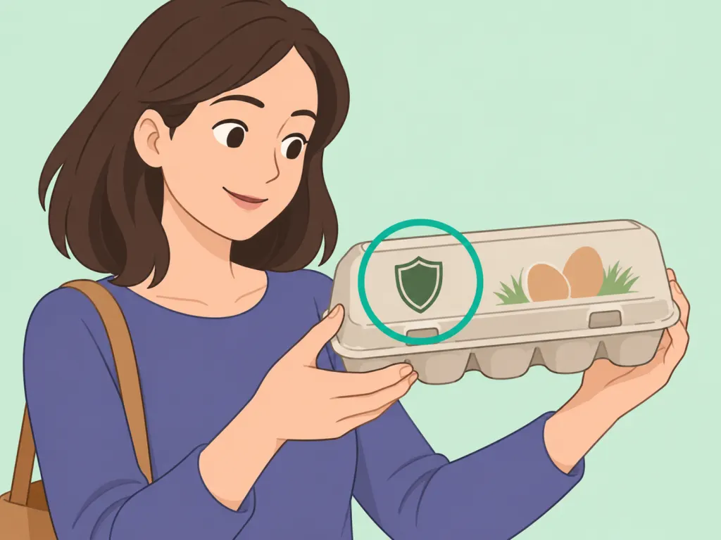 A shopper checking an egg carton for a grade shield.