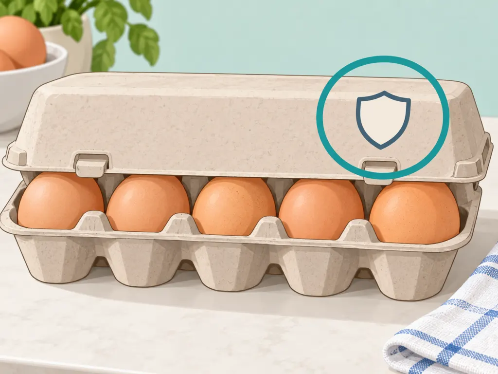 An egg carton with the grade shield area highlighted.