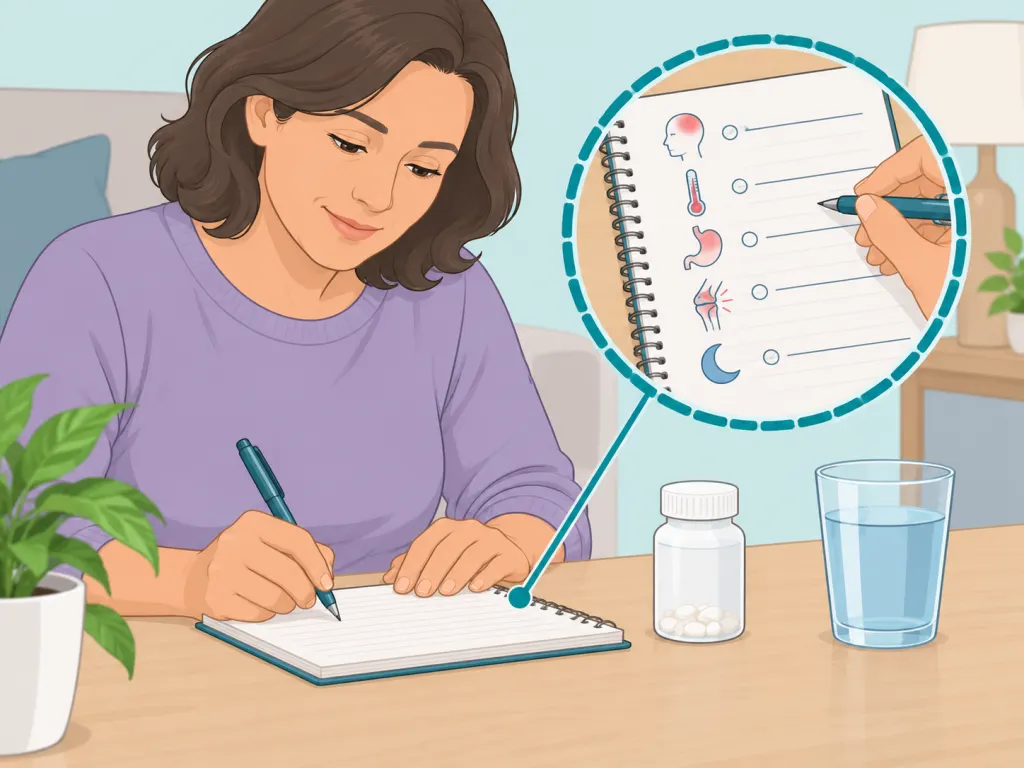 Person recording side effects in a symptom log.