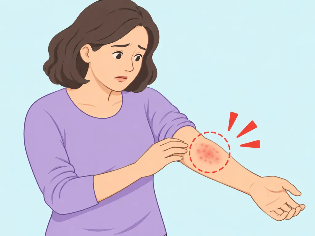 Person checking skin for rash or allergic reaction signs.