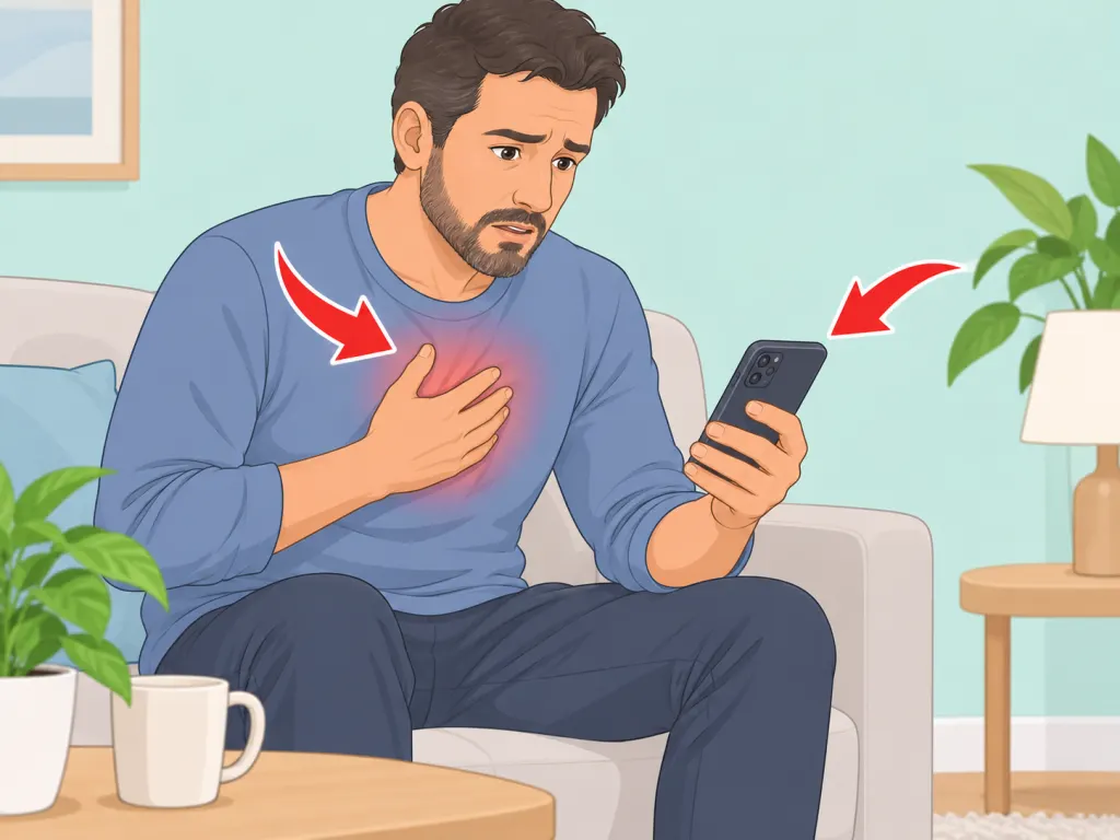Person preparing to seek urgent help for serious symptoms.