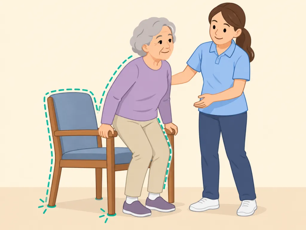 Older adult practicing a safe strength and balance exercise.