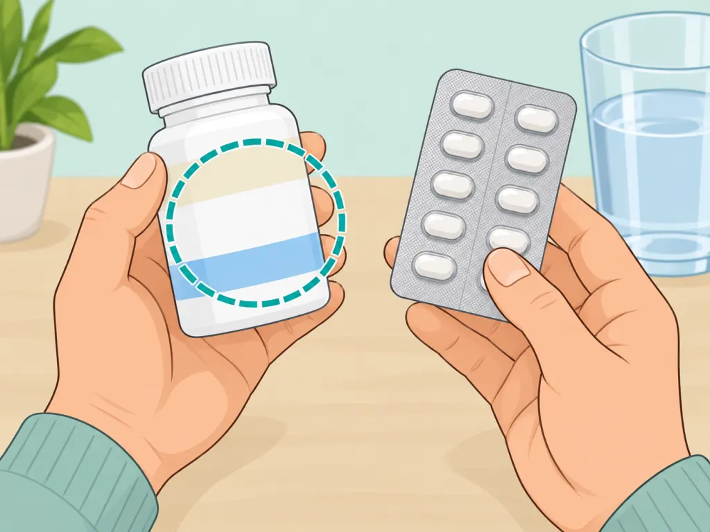 Hands checking a metoprolol medicine container before reviewing side effects.